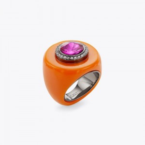 Bague Kurt Geiger Round Resin Femme Orange | XVUZ-65207