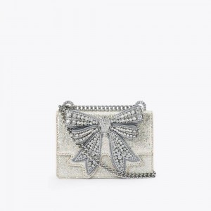 Sacs À Bandoulière Kurt Geiger Small Shoreditch Bow Femme Argent | DJXF-03984