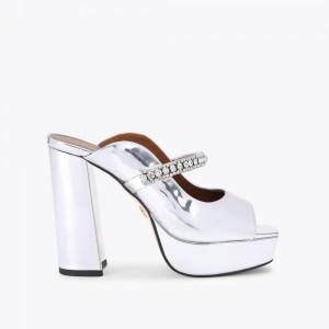 Sandale Kurt Geiger Duke Plateforme Peep Embout Heel Femme Argent | OAPE-51027