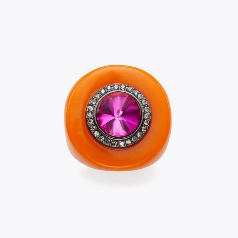 Bague Kurt Geiger Round Resin Femme Orange | XVUZ-65207