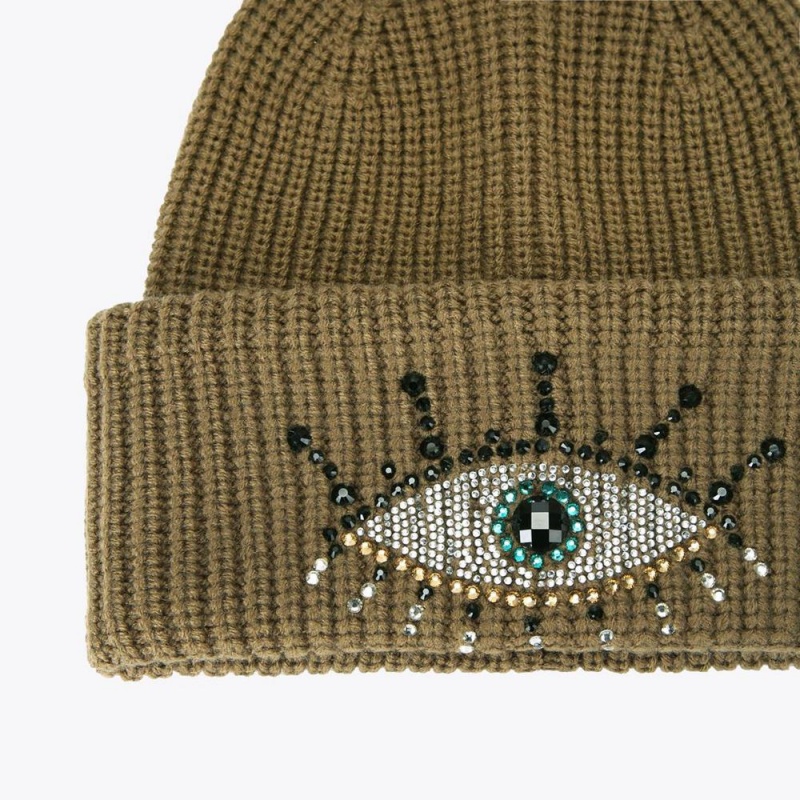 Bonnet Kurt Geiger Evil Eye Femme Kaki | DSUY-85640