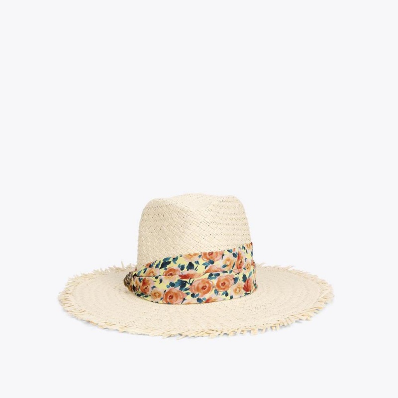 Chapeaux Kurt Geiger Straw Band Fedora Femme Beige | KGCF-79461