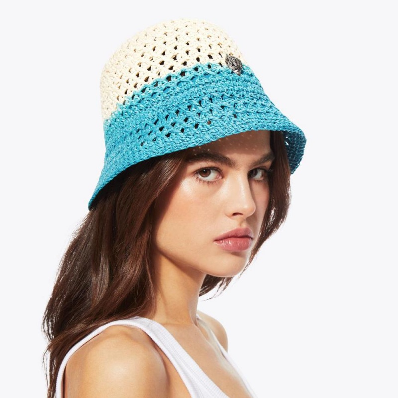 Chapeaux Kurt Geiger Straw Bucket Femme Turquoise | JSEN-71964