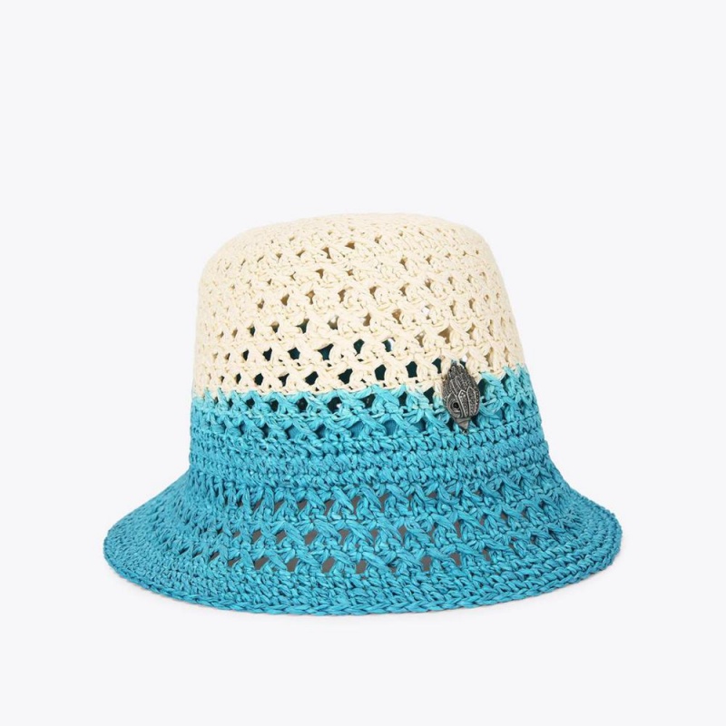 Chapeaux Kurt Geiger Straw Bucket Femme Turquoise | JSEN-71964