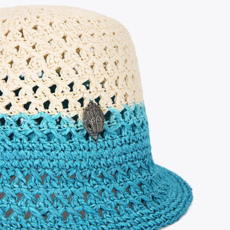 Chapeaux Kurt Geiger Straw Bucket Femme Turquoise | JSEN-71964