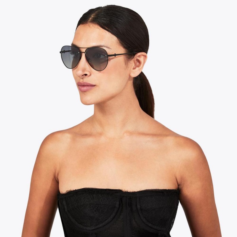 Lunette de Soleil Kurt Geiger Shoreditch Aviator Femme Noir | NUSO-87953