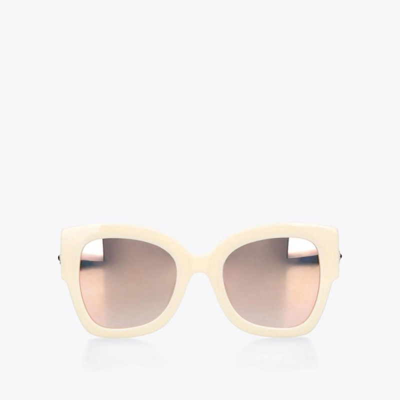 Lunette de Soleil Kurt Geiger Square Butterfly Femme Beige | JPUK-47291