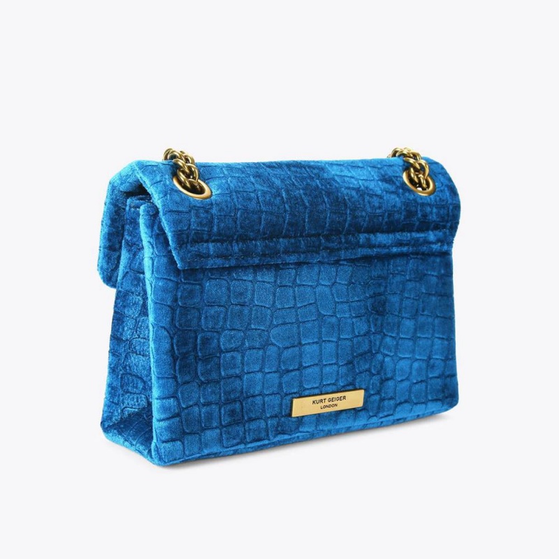 Sac Mini Kurt Geiger Velvet Kensington Femme Turquoise | VNTW-08276