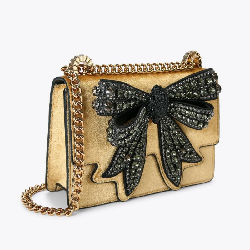 Sacs À Bandoulière Kurt Geiger Small Shoreditch Bow Femme Doré | CJBX-49023